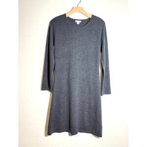 Garnet Hill LN Charcoal Gray 100% Merino Wool Long Sleeve Crew Sweater Dress S